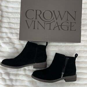Crown Vintage Suede Black Ankle Booties